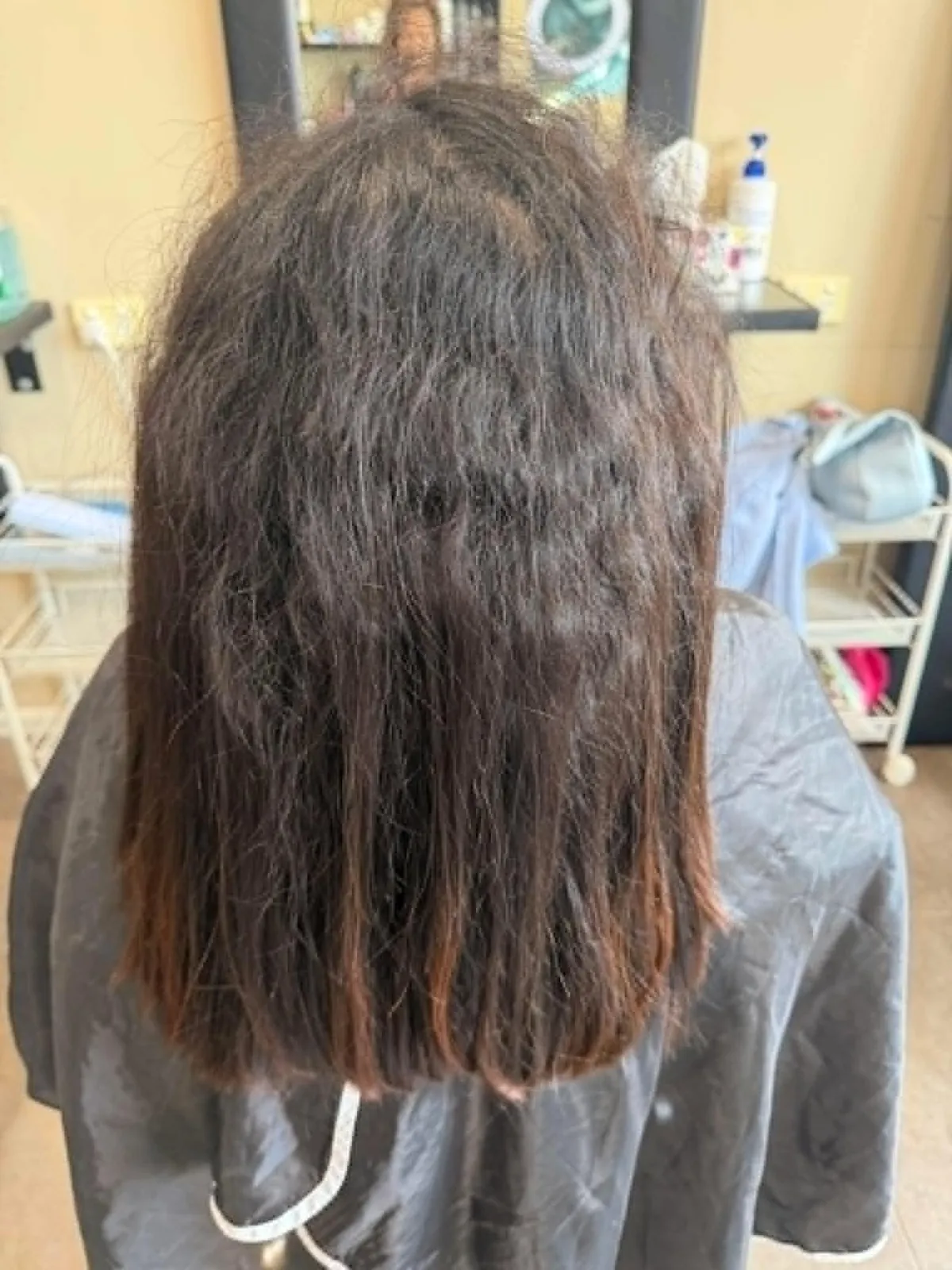 Before frizzy hair smoothing