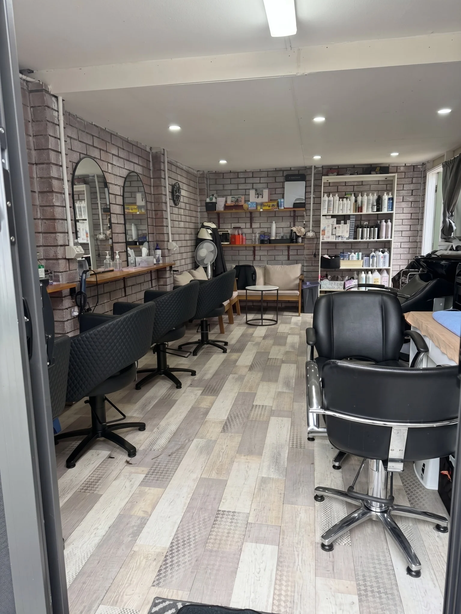 Interior salon seating and product area