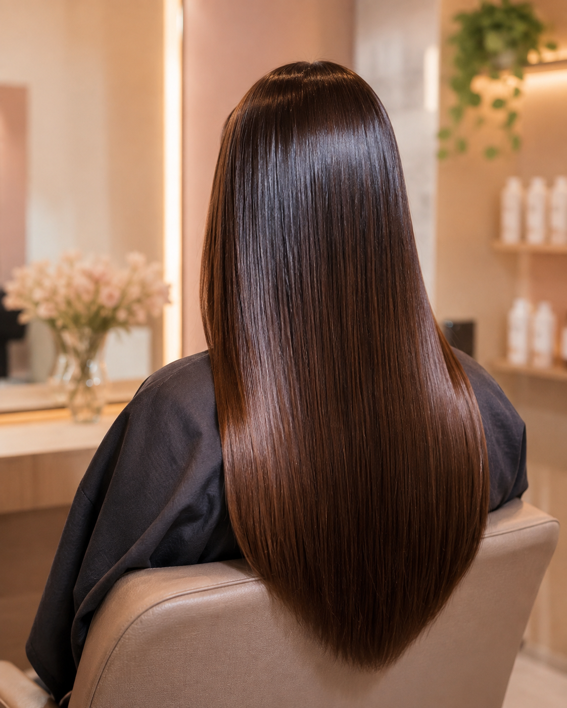 Glossy silky straight hair treatment result